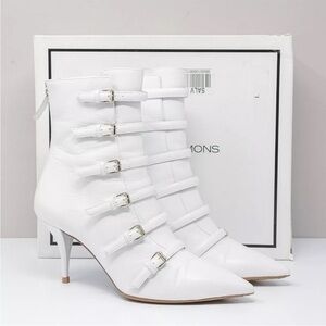 Tabitha Simmons Christy Dash Buckles Ankle Boots Bootie Leather White 38 Size 7